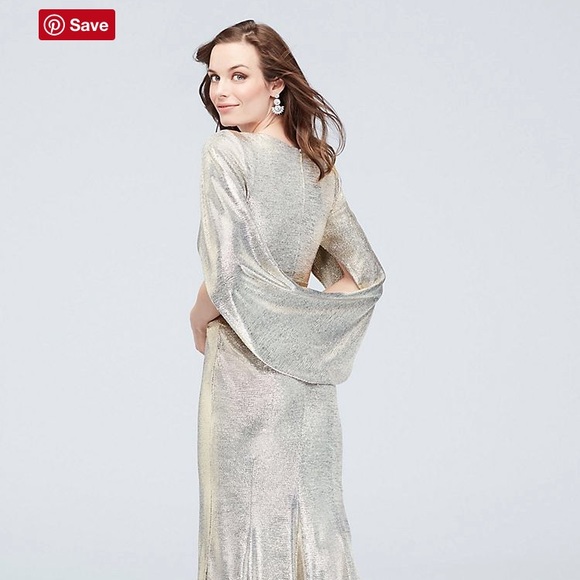 Metallic Accent Drape Sleeve Stretch Wrap Sheath - Picture 2 of 2